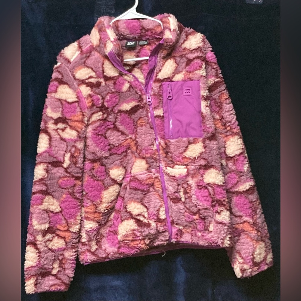 New Billabong Fuzzy Multicolor Zip-Up Jacket, size Medium